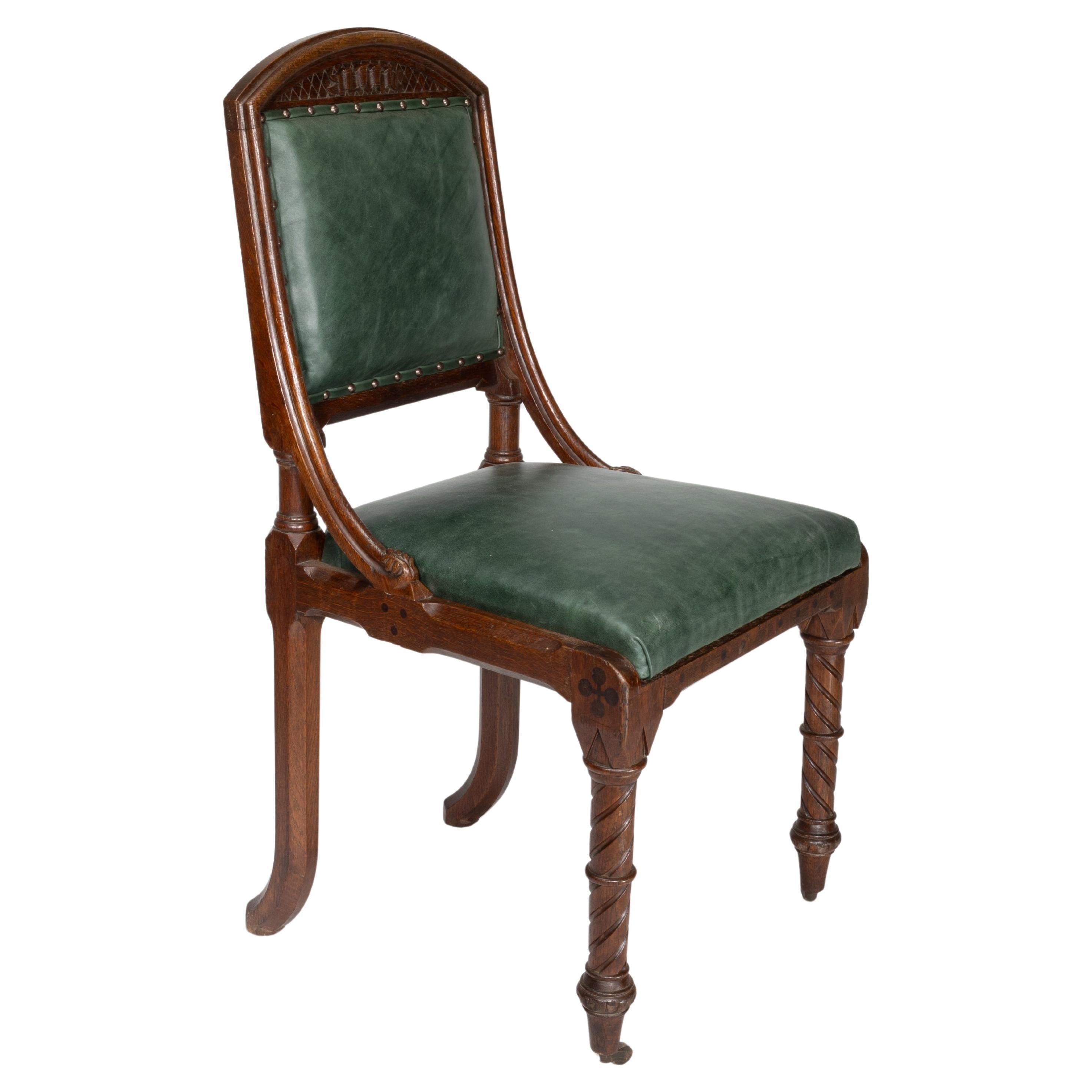 John Pollard Seddon (attributed). A Gothic Revival Oak Side or Desk Chair For Sale