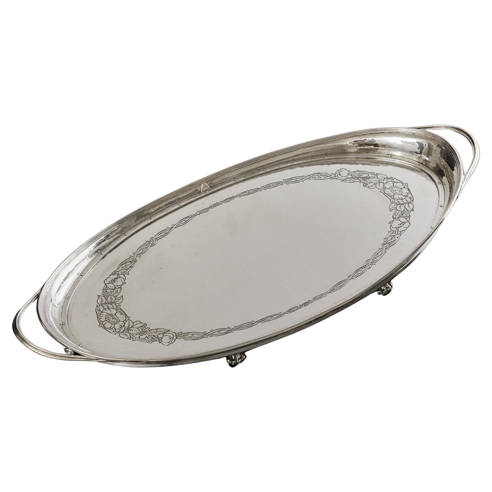 Bandeja de plata de dos asas en forma de navette para servir en venta