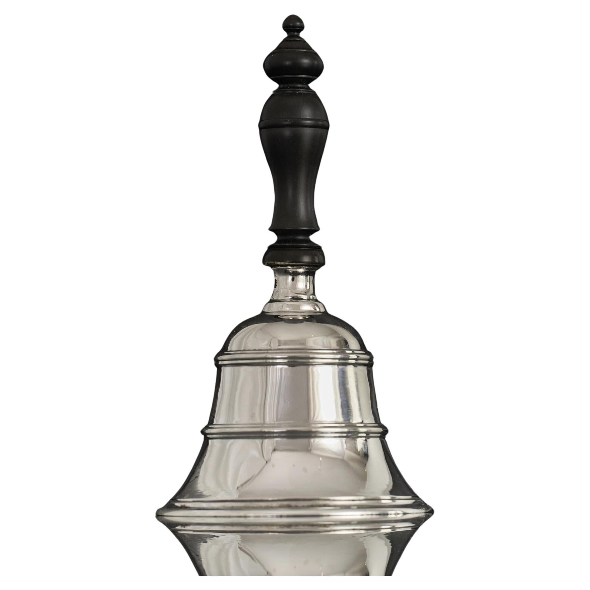 Antique sterling silver table bell with hardwood handle