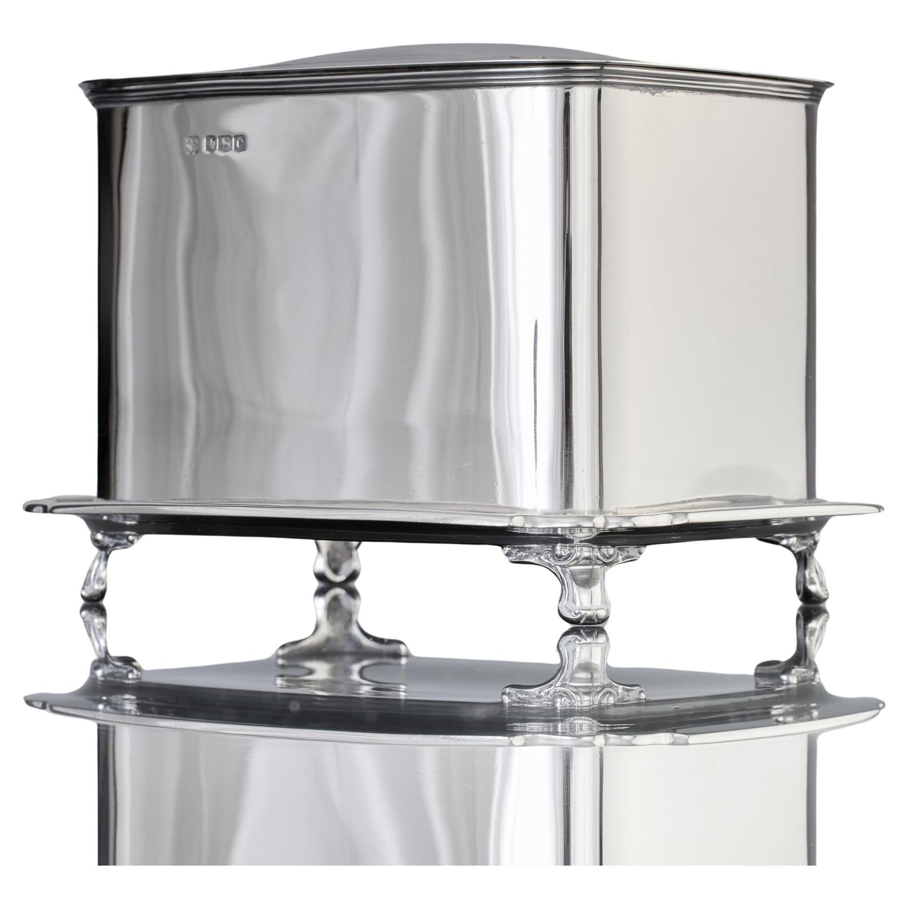 Antique oblong sterling silver biscuit box For Sale