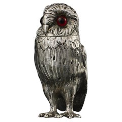 Antique Victorian sterling silver owl pepper caster