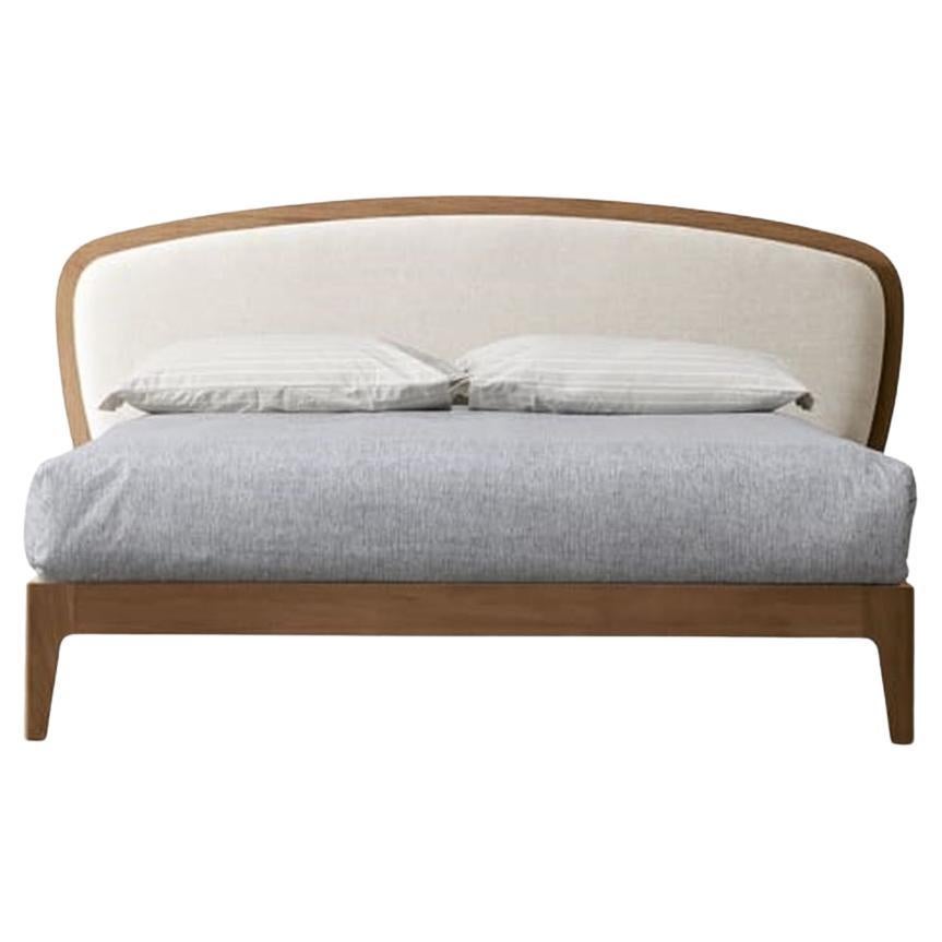 Lit Battlò en Canaletto Walnut Wood avec tapisserie en lin