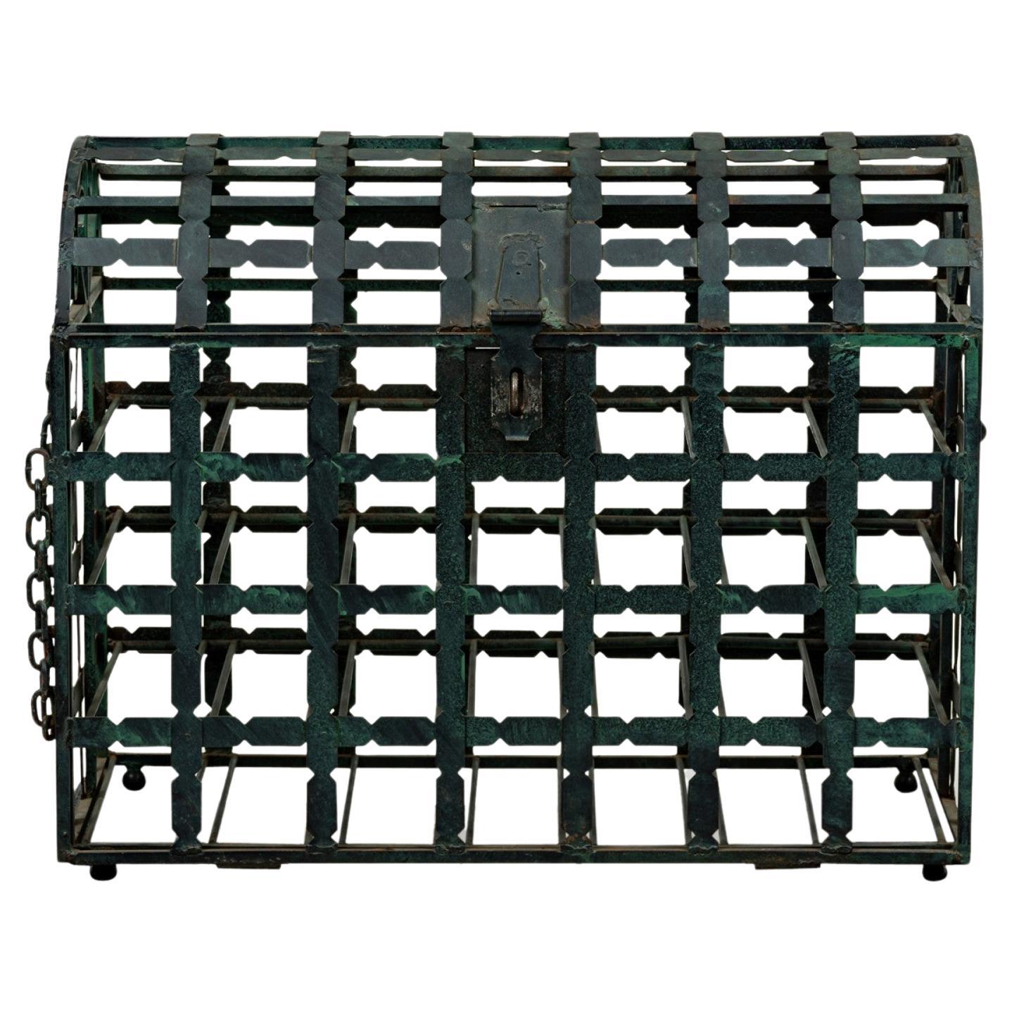 Mid-Century American Iron Wine Rack, Treasure Chest Design, 1955 For Sale