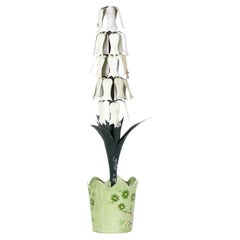 Vintage Chinese Tole and Iron Potted Flower Sculpture