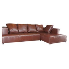 Used Opium L-Shape Corner Sofa with Chaise in Brown Leather by Didier Gomez