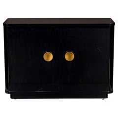 Pair of Contemporary Black Lacquered Low Breakfront Cabinets
