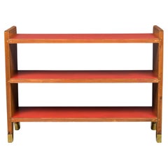 Gio Ponti Italienisches 3-reihiges Bücherregal aus Obstholz und rotem Leder aus der Mitte des Jahrhunderts