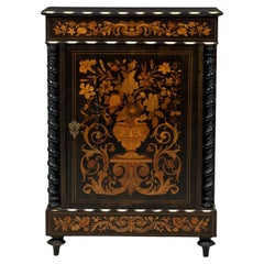 French Napoleon III Bone and Wood Floral Inlaid Credenza Cabinet