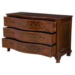 Antique Maltese Continental Rosewood and Brass Inlaid Serpentine Commode