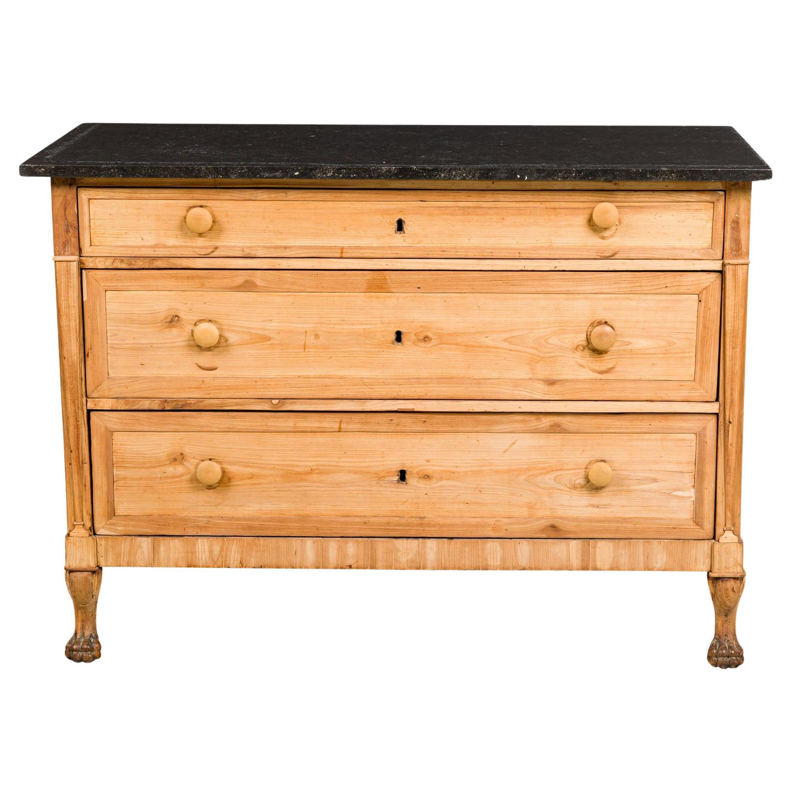 Italian Venetian Commode, Black Marble Top, Hand-Carved, Circa 1850