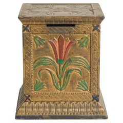 Paire de tirelires rectangulaires américaines anciennes en métal coulé à motifs floraux