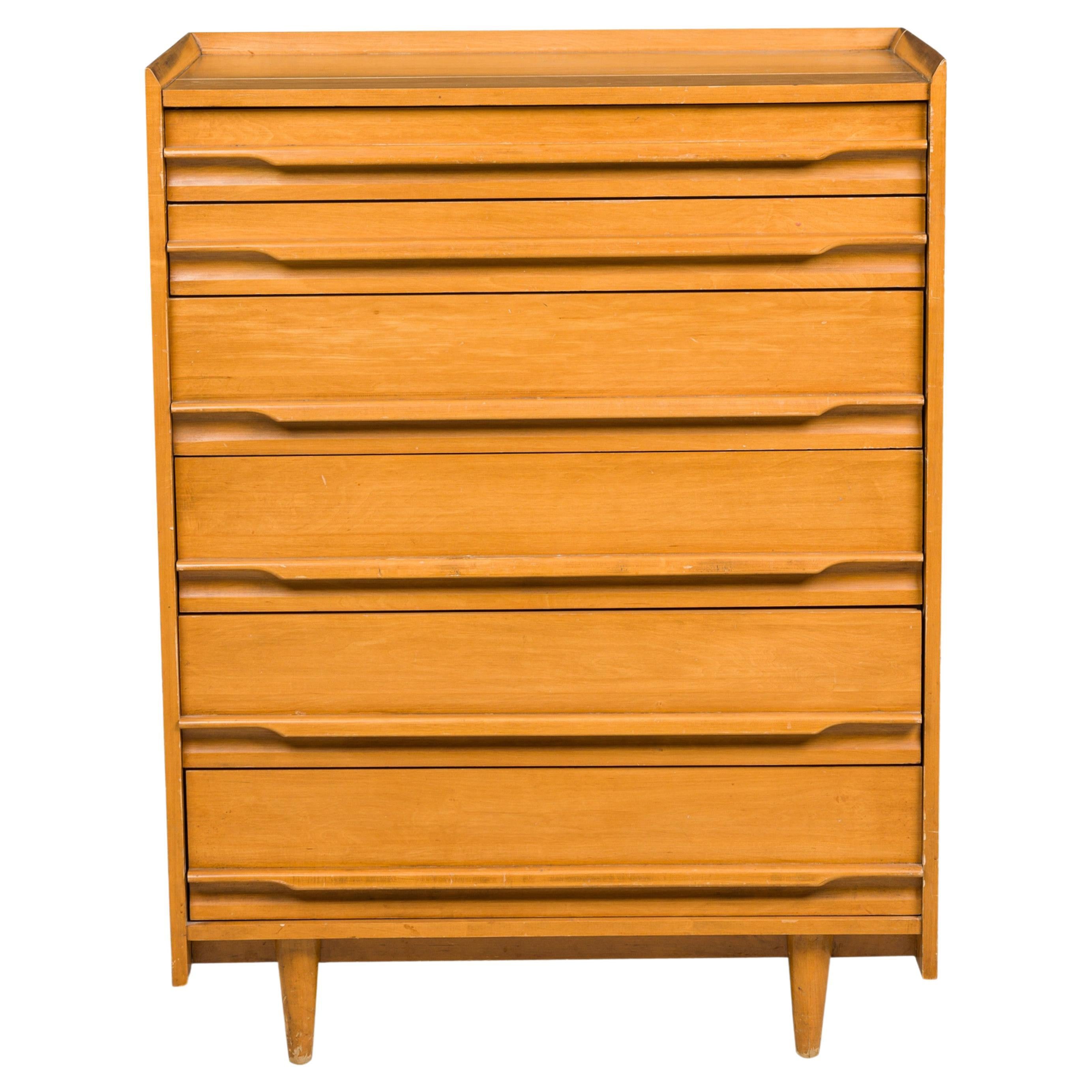Italienische Mid-Century Modern-Hochkommode aus Ahornholz mit 6 Schubladen im Angebot