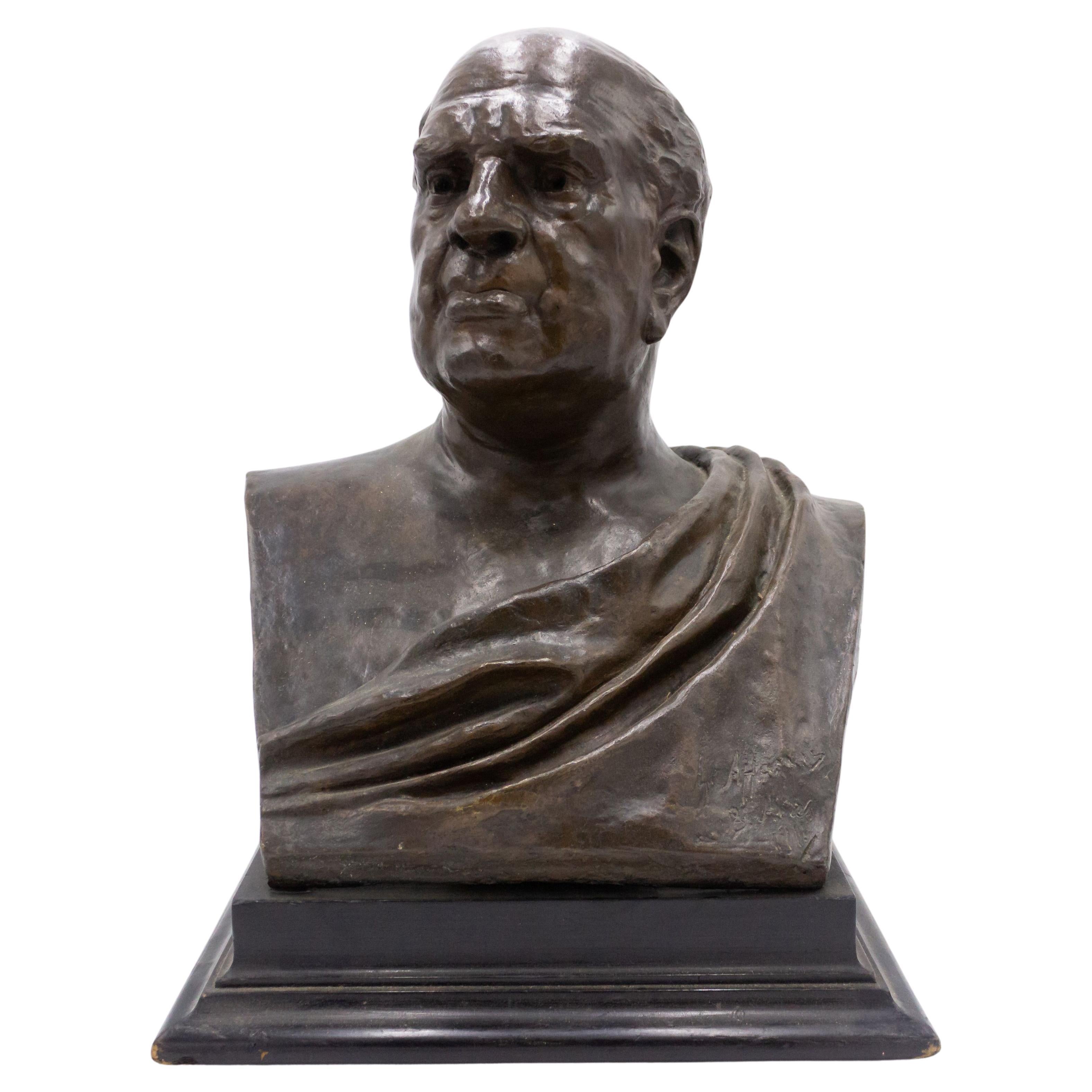 Neo-Classic Bronze Toga Man Bust, Hand-Crafted Sculpture, Circa 1911 For Sale