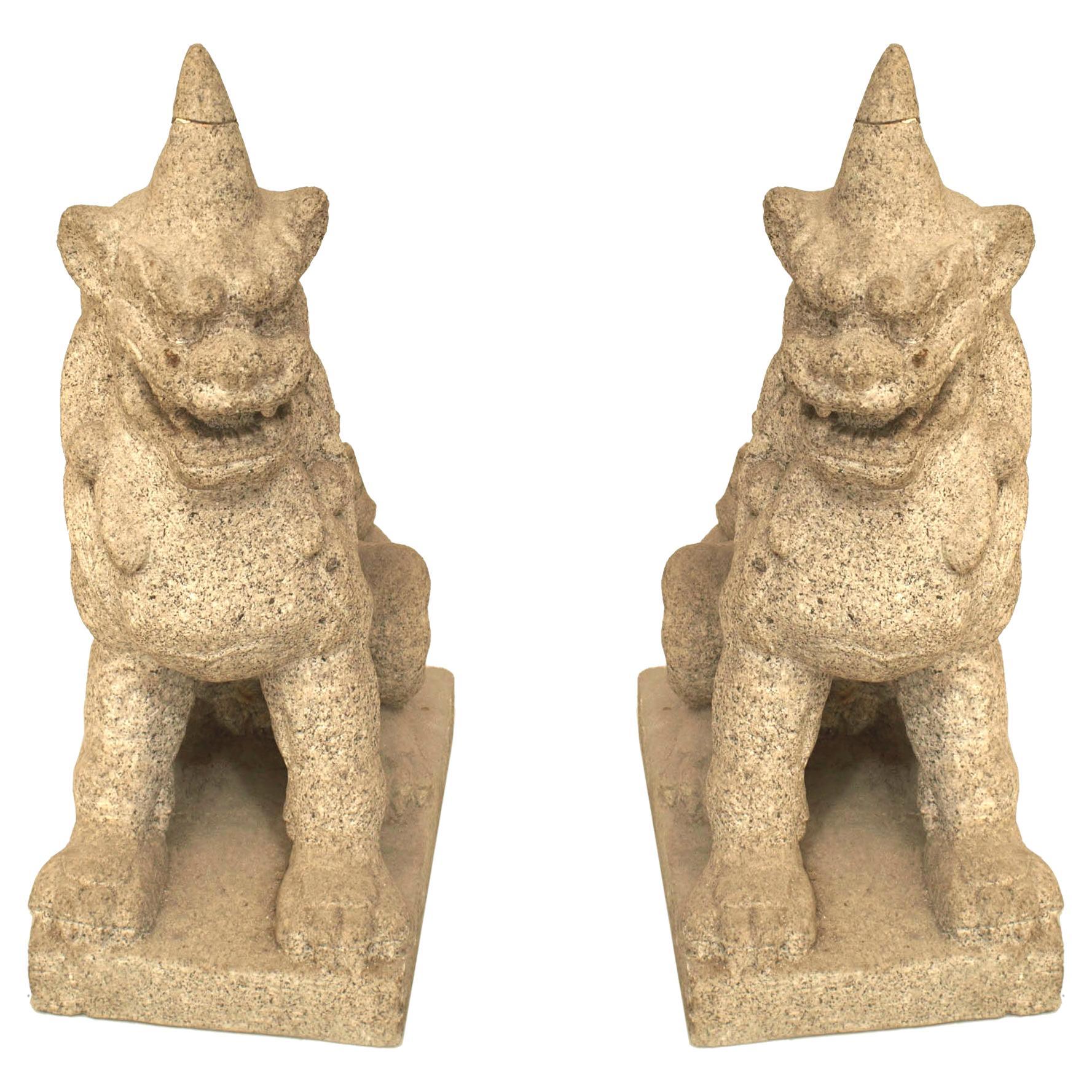 Hand-Crafted Granite Foo Dog Figures in Anglo-Japanese Style
