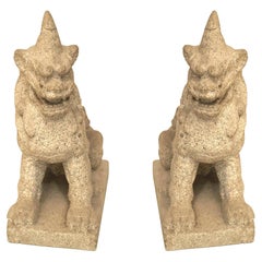 Hand-Crafted Granite Foo Dog Figures in Anglo-Japanese Style