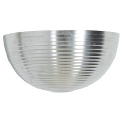 Mid-Century Ribbed Silver Metal Half-Circle Bowl Sconces