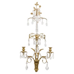 French Charles X Style Gilt Bronze Wall Sconces with Crystal Accents