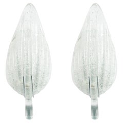 Pair of Italian Murano Silver Dusted Glass Leaf Wall Sconces