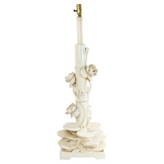 Italian Mid-Century White Porcelain Floral Table Lamp