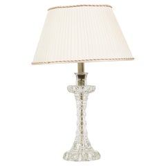 English Cut Crystal Glass Table Lamp in a Geometric Design with Pleated Shade