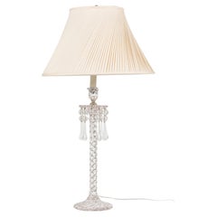 Pair of English Victorian Cut Crystal Glass Table Lamps w/ Pleated Swirl Shades
