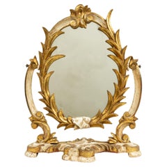 Coiffeuse / Miroir de courtoisie italien de style rococo, sculpté et doré