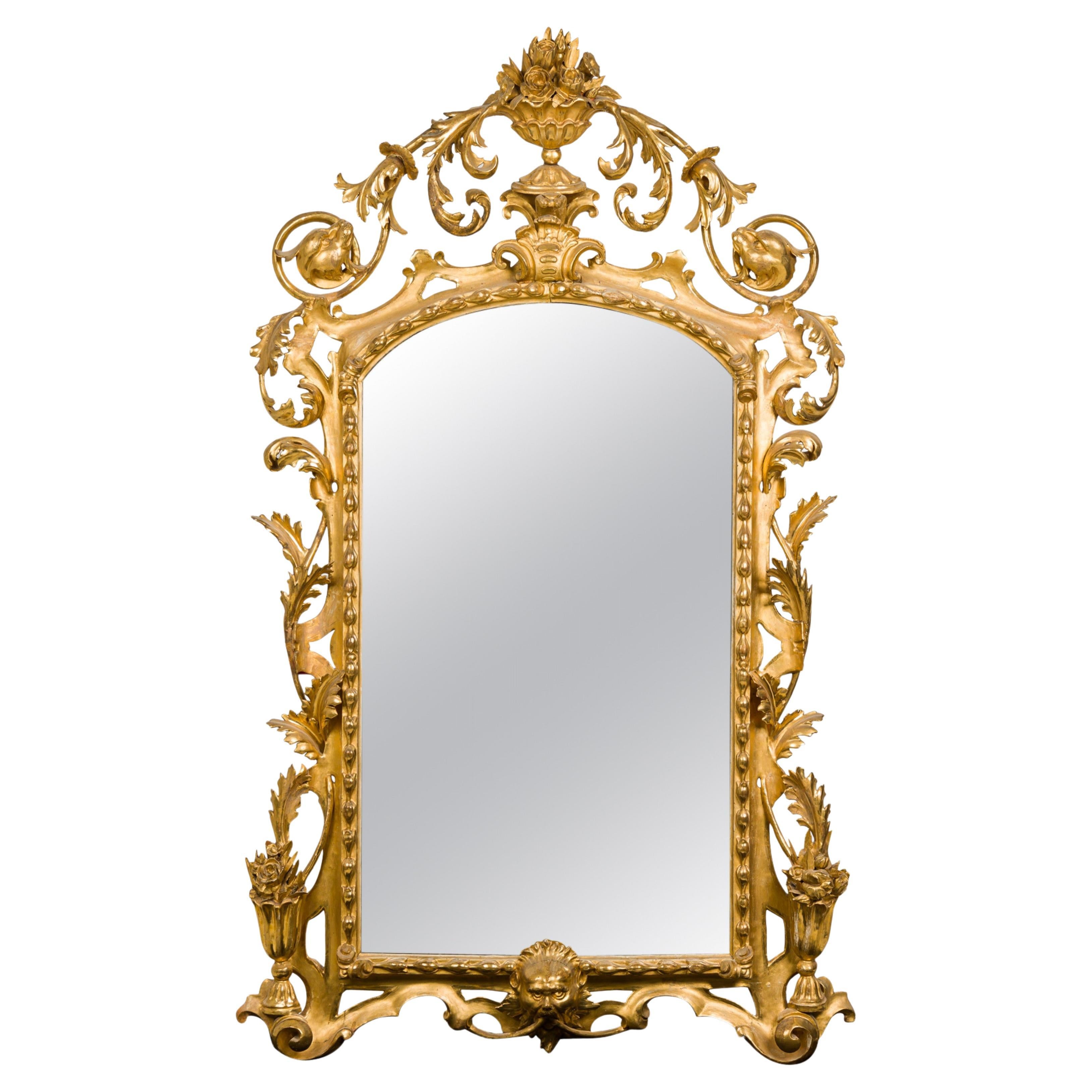 French Louis XV Style Carved Giltwood Filigree Wall Mirror
