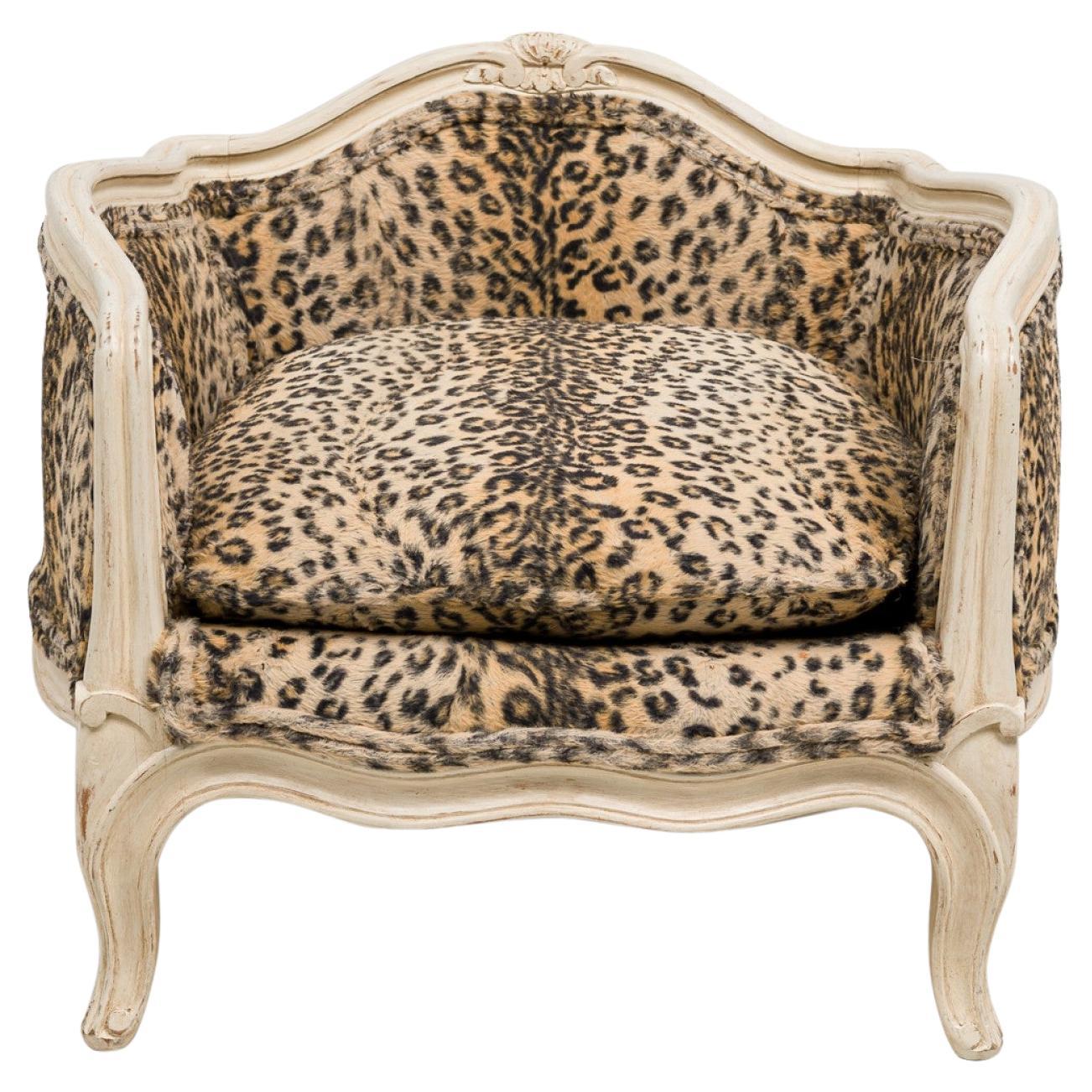 French Louis XV-Style Painted Wood Leopard Print Upholstered Pet Bed For Sale