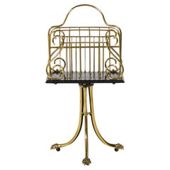 Victorian Brass Magazine Rack with Lyre Motif, Circa 1890