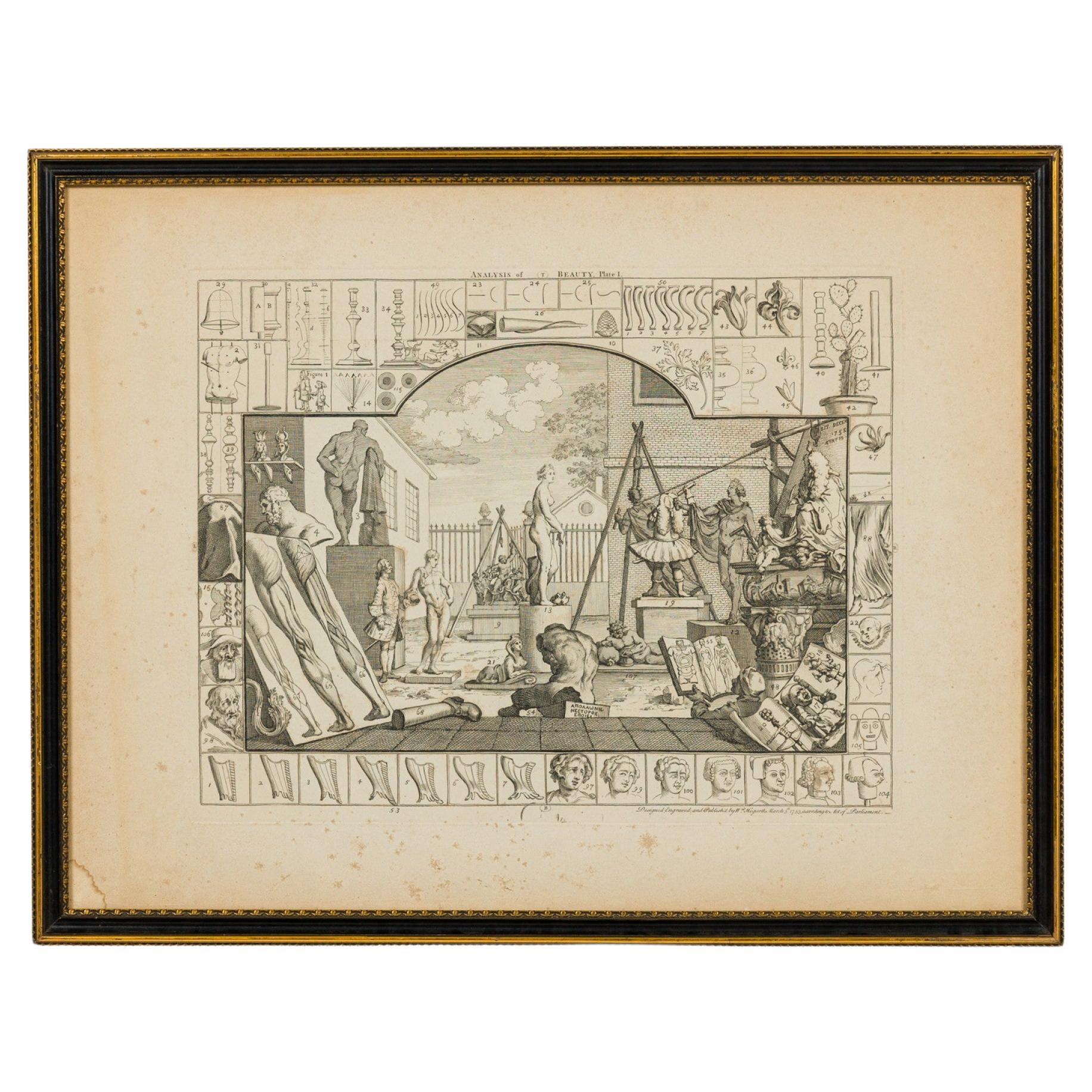 Analysis of Beauty - Plate I, Framed English Georgian Print, Antique For Sale