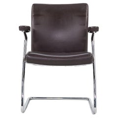 2003 Walter Knoll Art Collection Dining Side Arm Chairs in Steel & Brown Leather