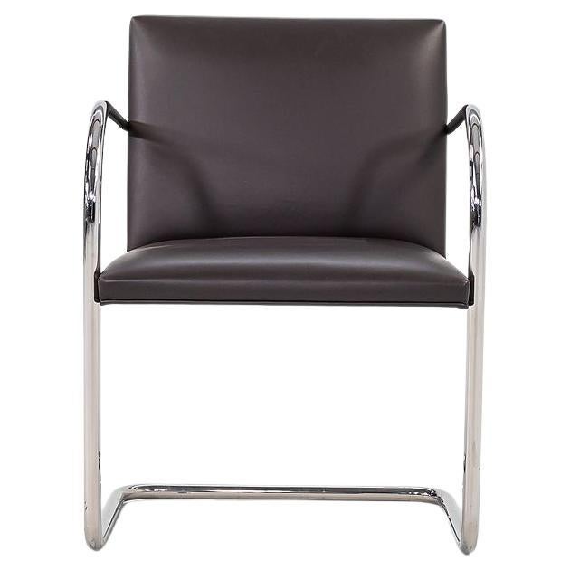 2010s Mies van der Rohe Chaises de salle à manger tubulaires Brno en cuir Brown Modèle 245