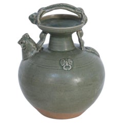 Chinese Olive Green Handled Porcelain Jug