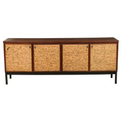 Credenza / Buffet de 4 Puertas de Caoba y Corcho Moderno Italiano de Mediados de Siglo