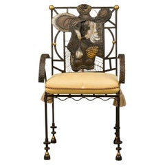 American Modern Surrealist Armchair, Parcel Gilt Steel Frame, 1970s