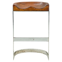 Pair of Warren Bacon Chrome & Wood Horseshoe Cantilever Bar Stools