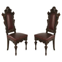 Set of 10 Italian Walnut & Leather  High Back Dining Side Chairs