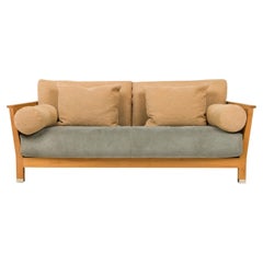 Settee italienne cannée latérale texturée en tissu et daim rembourrée Flexform