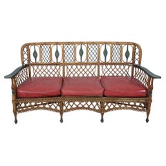 3-Seat Wicker Sofa with Painted Floral Embellishments on the Seat backs and