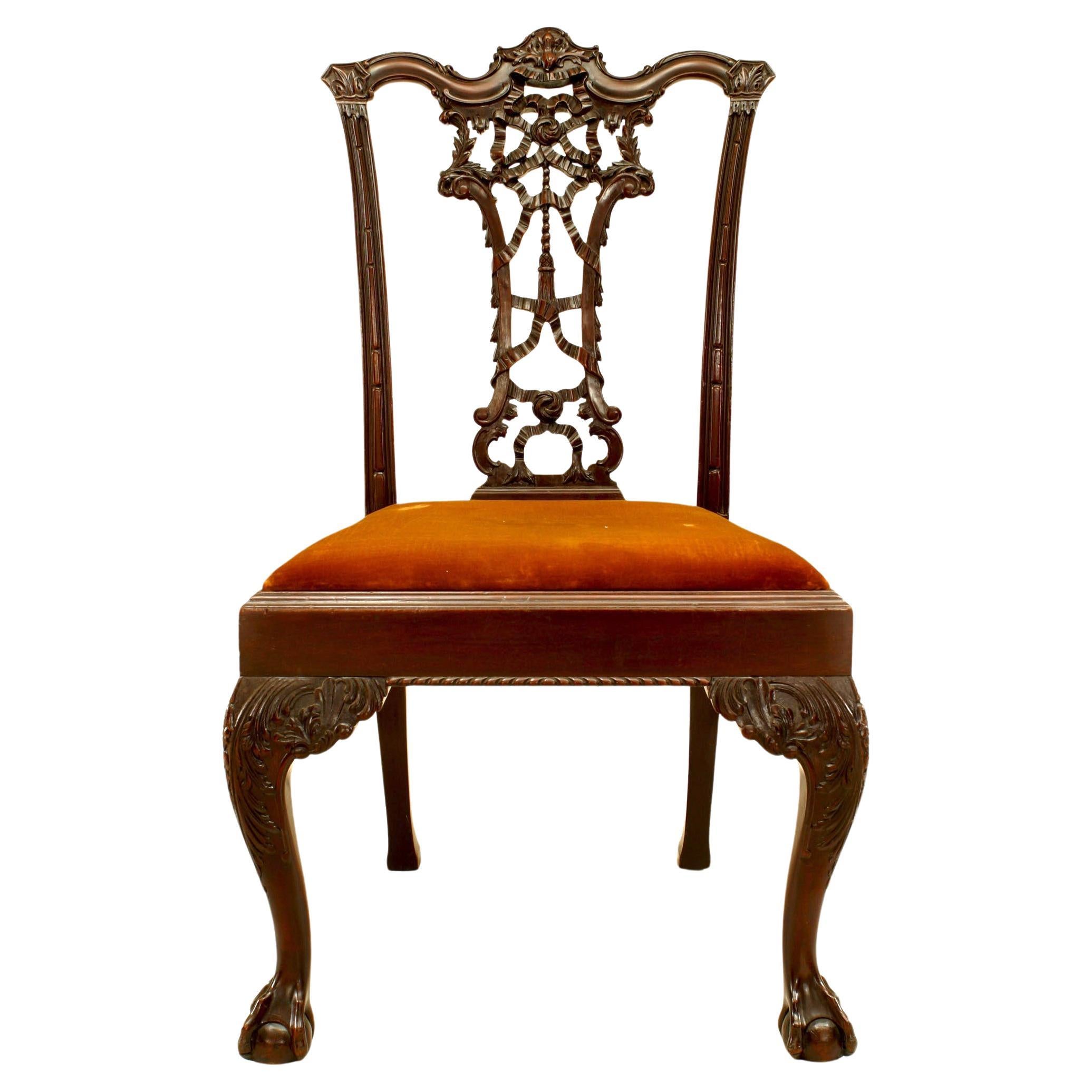 English Chippendale Mahogany Ribbon Back Side Chair, Circa 1850, UK For Sale