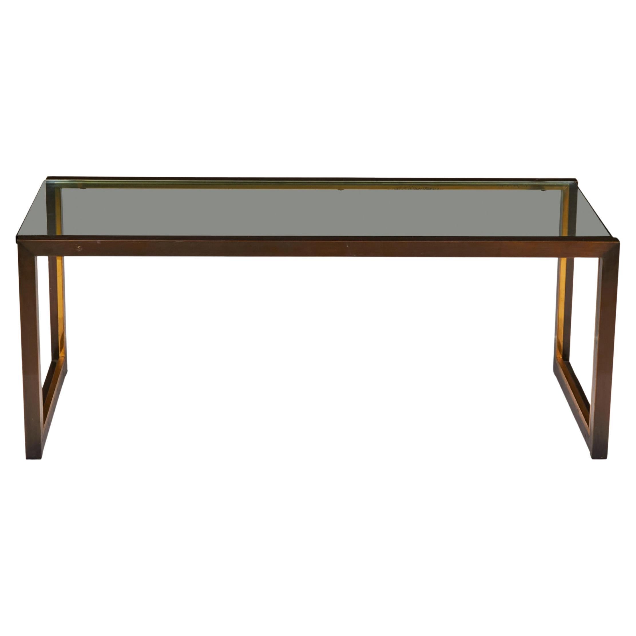 1950s Mid-Century American Coffee Table with Copper Base & Glass Top For Sale
