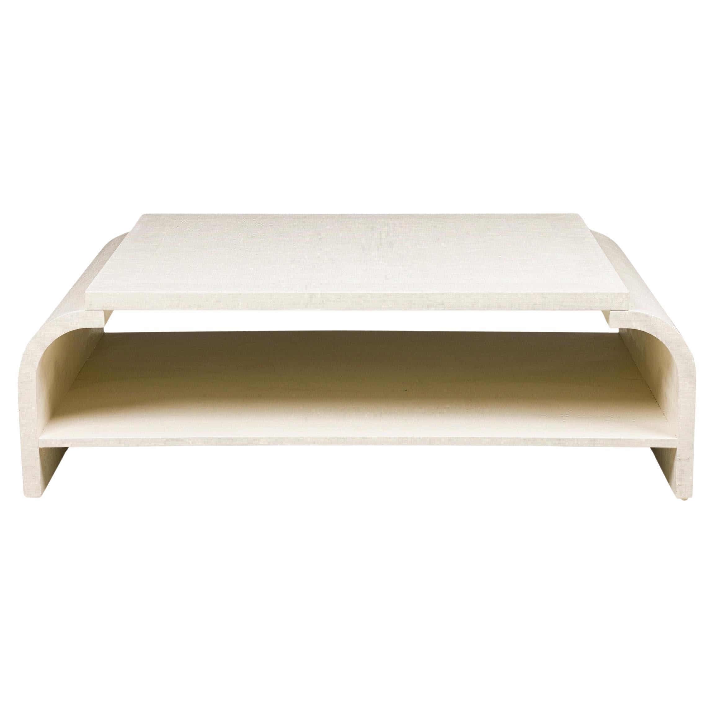 Off-White Raffia Wrapped Coffee Table with Curved Asian Design