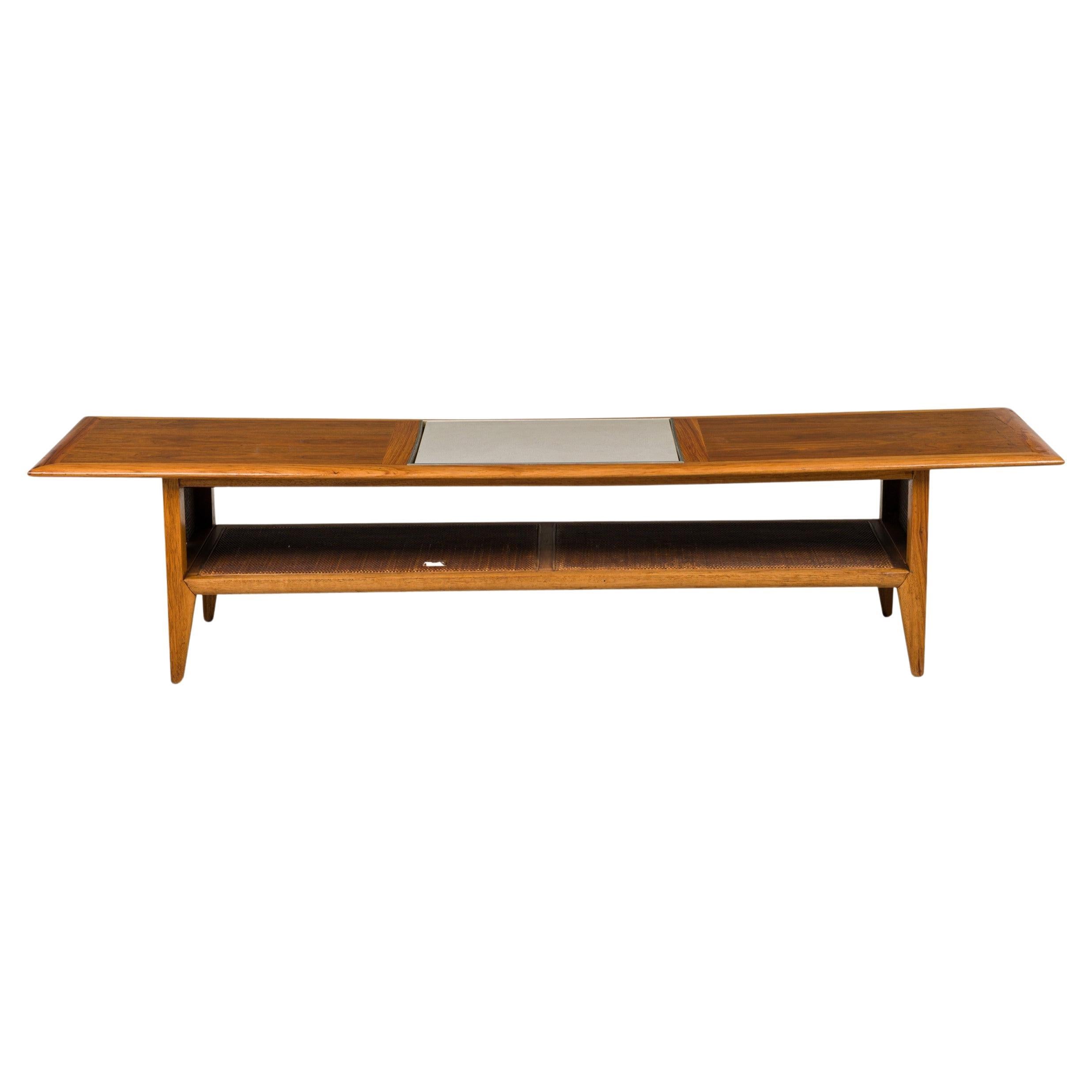 Mid-Century Danish Modern Teak and Cane Low Coffee Table, Style of Hans Wegner For Sale