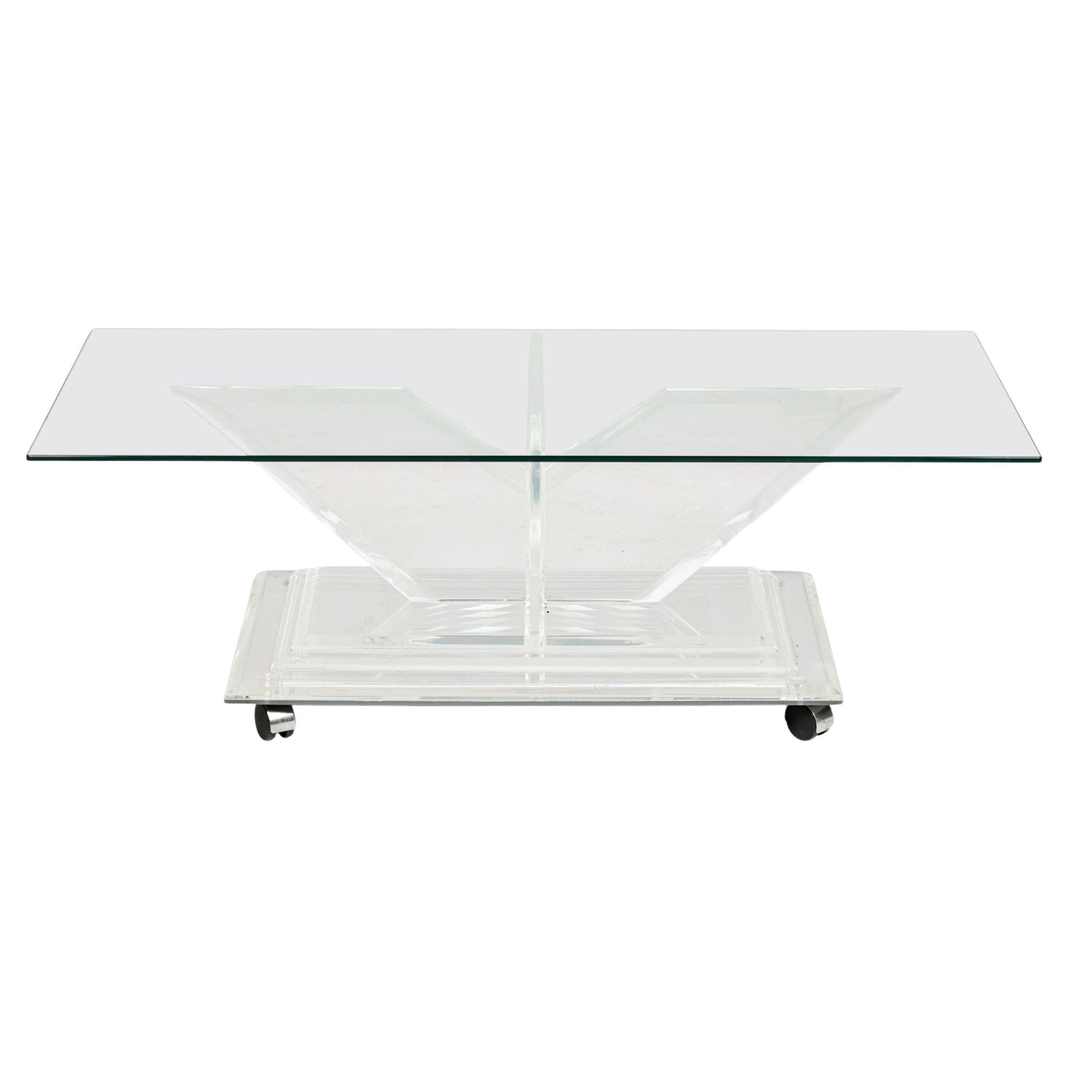 Charles Hollis Jones Table Cocktail Tables avec fond en miroir Lucite et verre