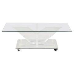 Charles Hollis Jones Mirrored Bottom Lucite & Glass Cocktail Table