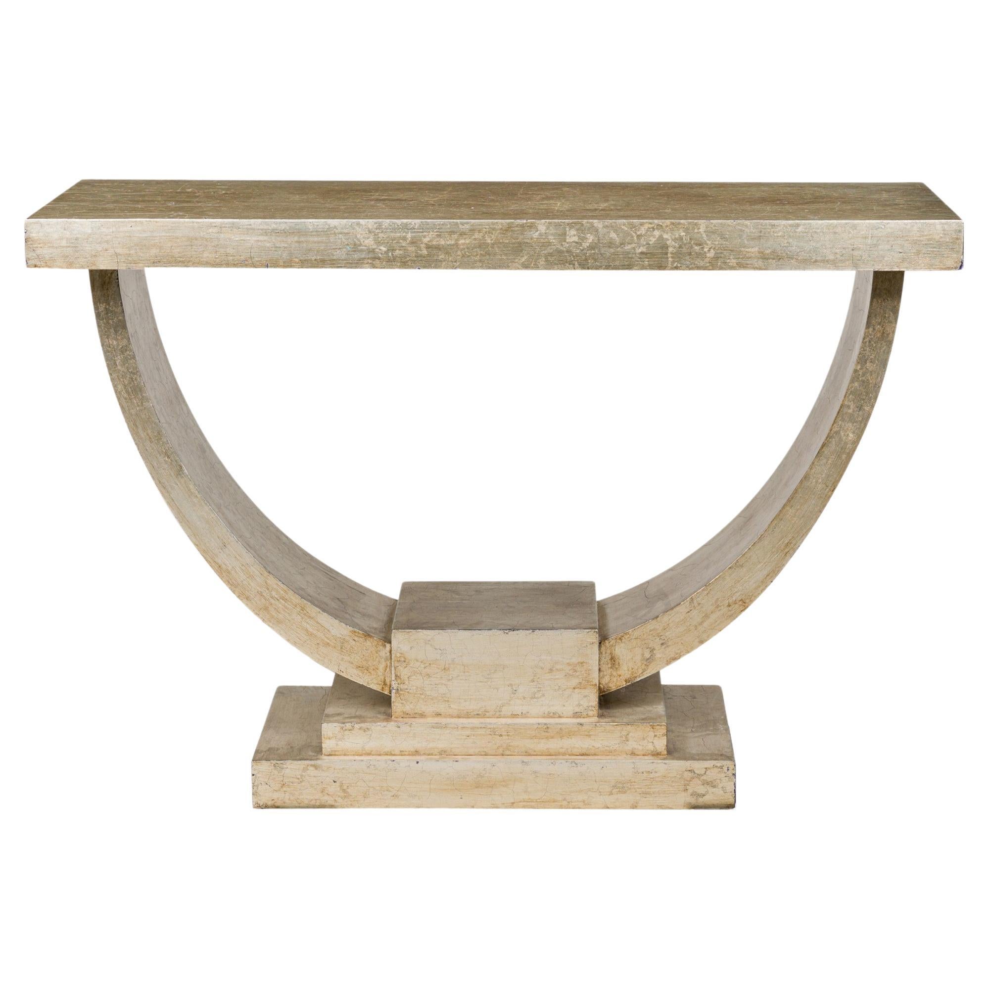 Art Deco-Style Silver Gilded Crackle Finish Rectangular Console Table