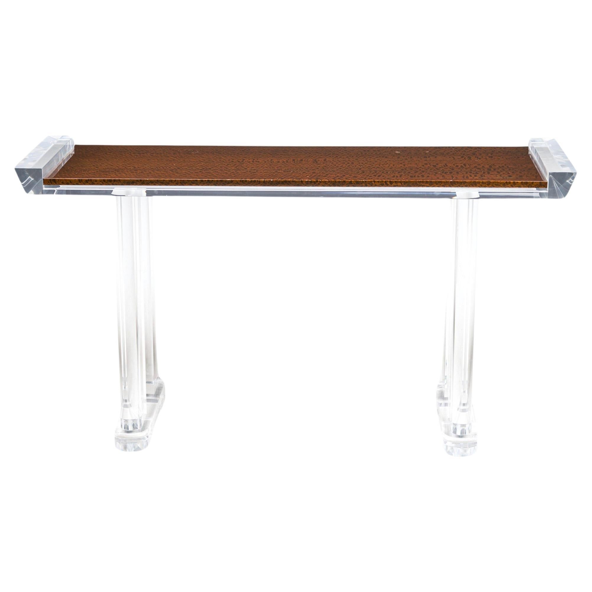 1960s American Lucite Console Table with Glass Top and Oval Bases