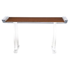 1960s American Lucite Console Table with Glass Top and Oval Bases