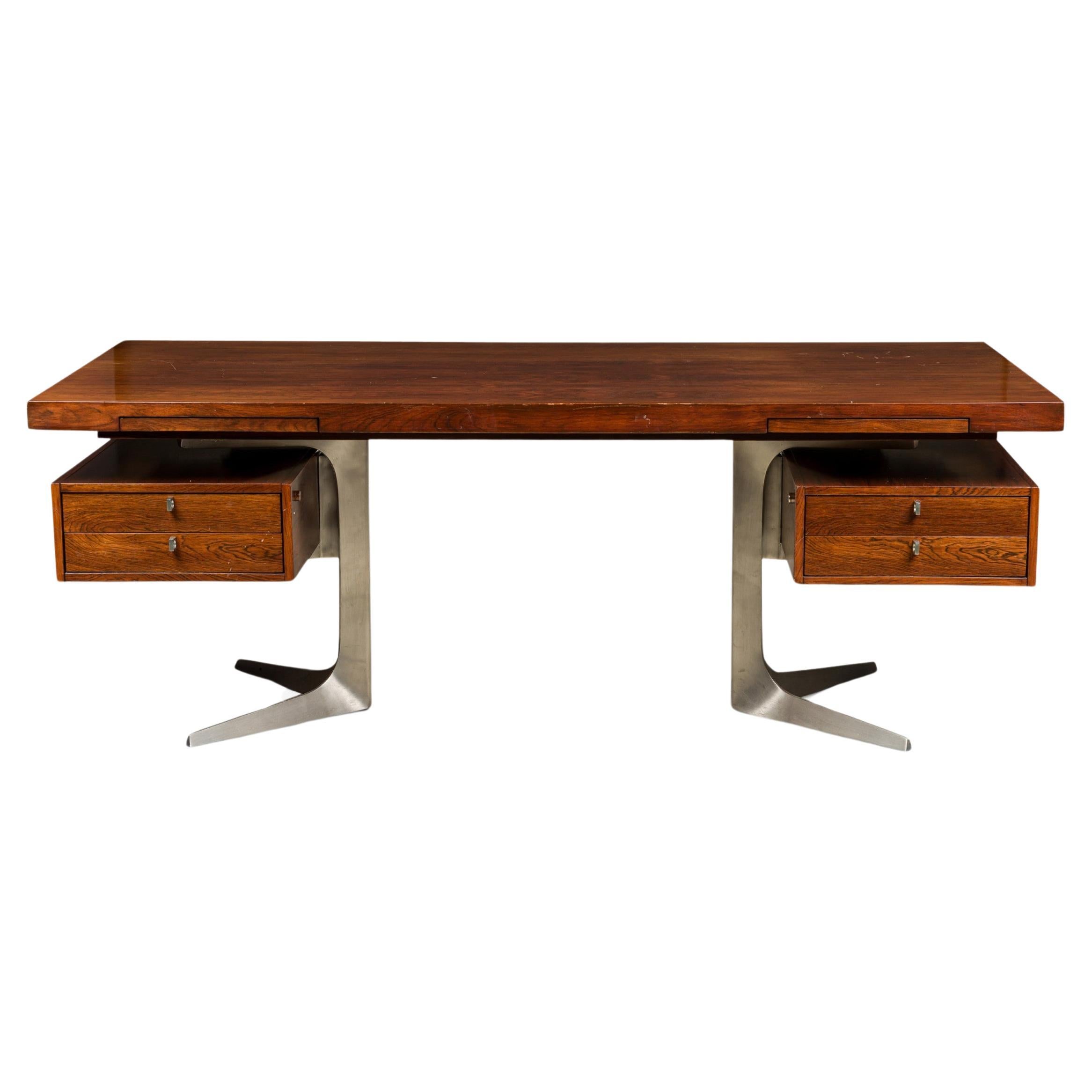 American Mid-Century Maple Executive Desk with Stainless Steel Legs
