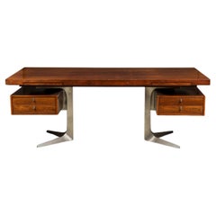 American Mid-Century Maple Executive Desk with Stainless Steel Legs